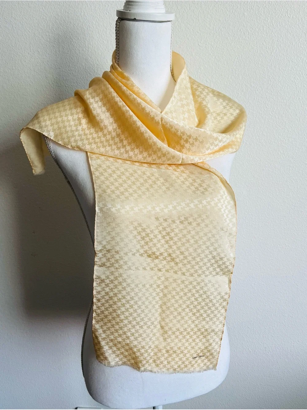 Albert Nipon Pale Yellow Silk Scarf 9/48 inches